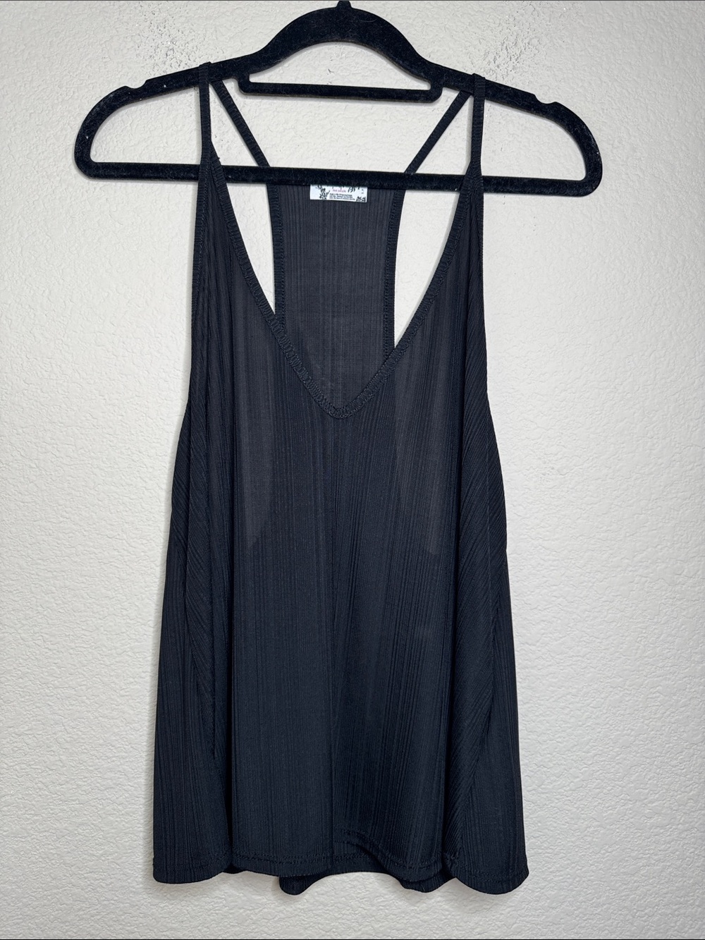 Intimately Free People Black Ribbed V-Neck Racerback Tank Size Small